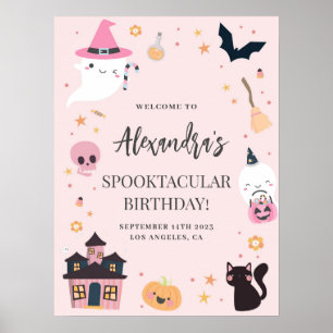 Pink Spooky Birthday Welcome Sign