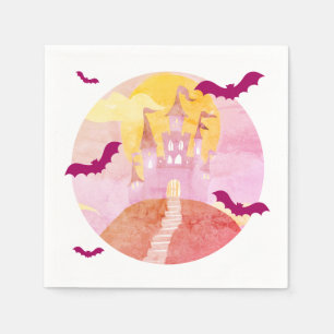 Pink Spooky Castle on Hill Halloween Party Napkin