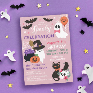 Pink Spooky Celebration Girl Halloween Birthday Invitation