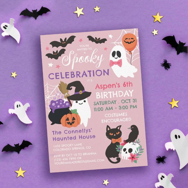 Pink Spooky Celebration Girl Halloween Birthday Invitation (Creator Uploaded)