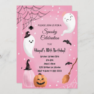 Pink Spooky Celebration Halloween Birthday Invite