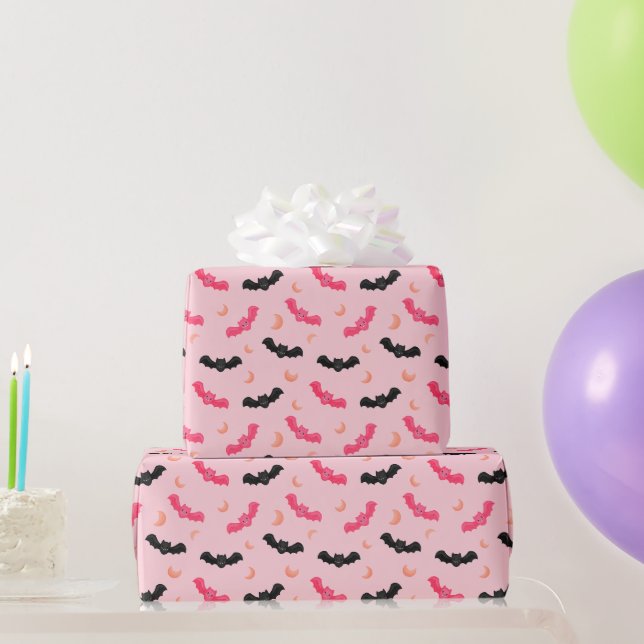 Pink Spooky Cute Bat Allover Wrapping Paper (Party Gifts)