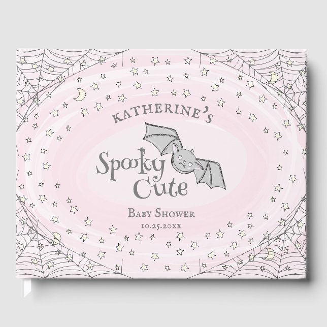 Pink Spooky Cute Bats Halloween Baby Shower Guest Book (Front)