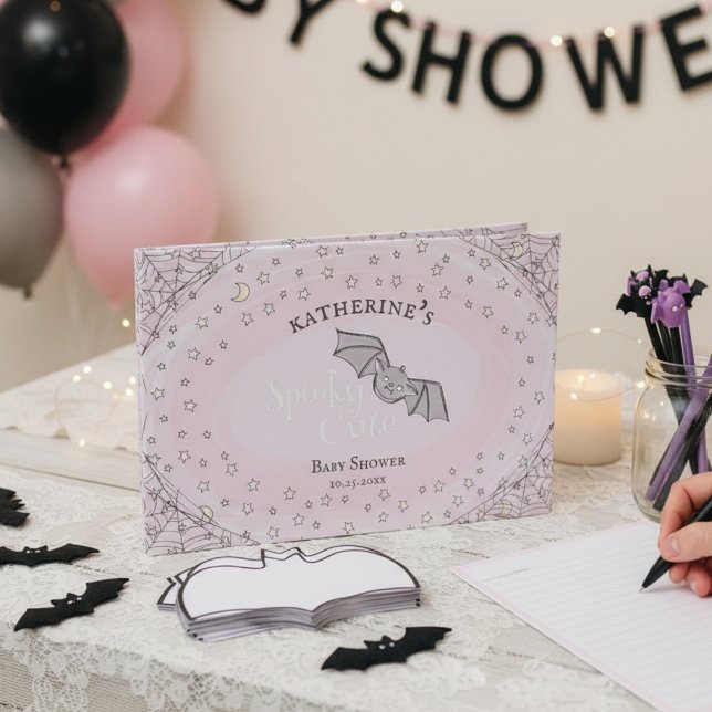Pink Spooky Cute Bats Halloween Baby Shower Guest Book (Pink Spooky Cute Halloween Baby Shower Guest Book 4 Mother to Be. Fall Baby Shower Keepsake for Her)