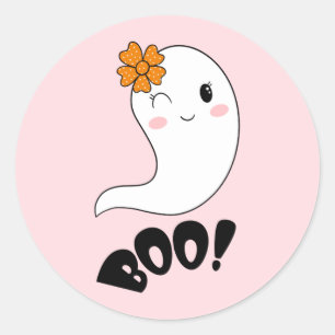 Pink Spooky Cute Ghost Boo Halloween Birthday Classic Round Sticker