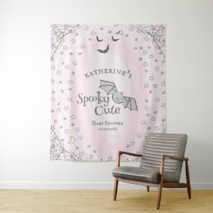 Pink Spooky Cute Halloween Baby Shower Backdrop Tapestry
