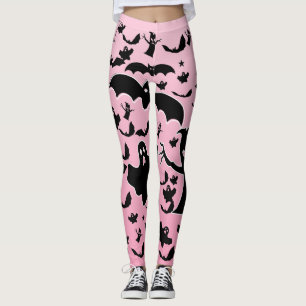Pink Spooky Ghost Forest Pattern Art Leggings