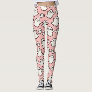 Pink Spooky Ghost Pattern Halloween Leggings