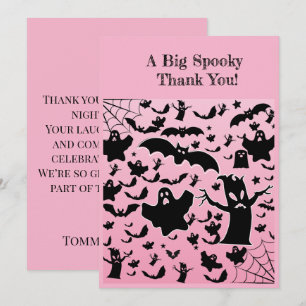Pink Spooky Ghosts and Webs Design Thank You Card