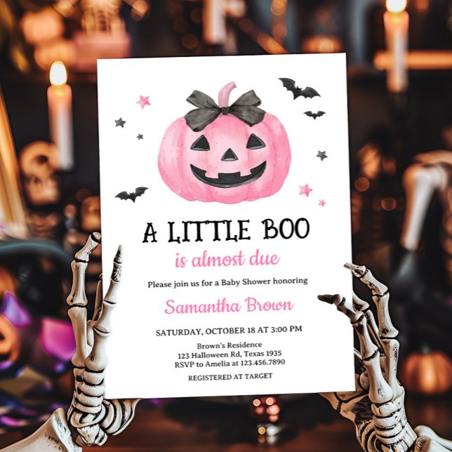 Pink Spooky Little Boo Pumpkin Baby Shower Invitation (Pink Little Boo Spooky Pumpkin Baby Shower Invitation)