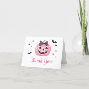 Pink Spooky Little Boo Pumpkin Baby Shower Thank You Card