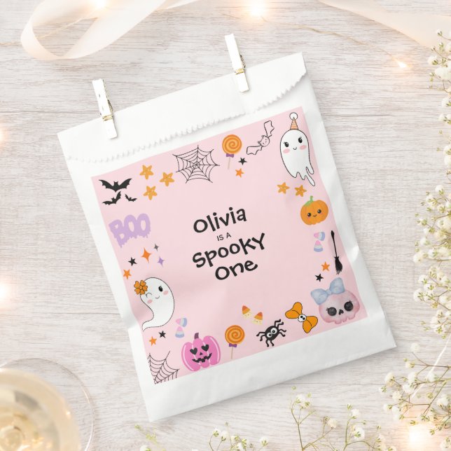 Pink Spooky One Cute Ghost Halloween 1st Birthday Favour Bag (Clipped)
