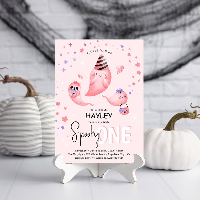 Pink Spooky ONE Ghost Girl Halloween 1st Birthday  Invitation (Creator Uploaded)