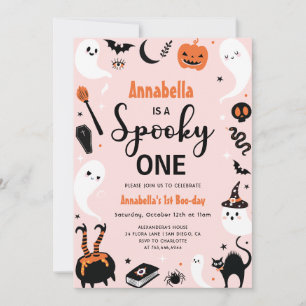 Pink Spooky One Halloween Photo 1st Birthday Invitation