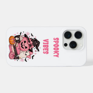 Pink Spooky Vibes Cute Halloween Pumpkin Ghost iPhone 15 Pro Case