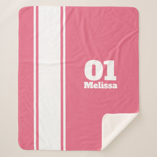 Pink Sport Stripe Monogram Sherpa Blanket (Front)