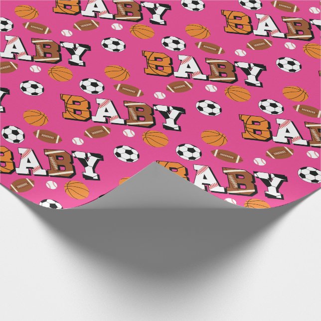 Pink Sports Baby Shower Wrapping Paper (Corner)