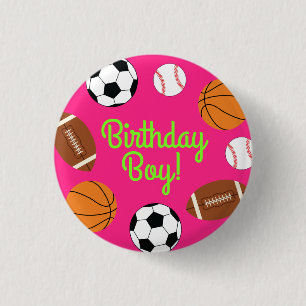 Pink Sports Birthday Party 3 Cm Round Badge