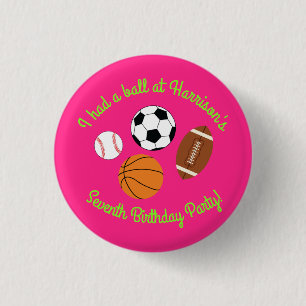 Pink Sports Birthday Party 3 Cm Round Badge