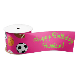 Pink Sports Birthday Party Satin Ribbon