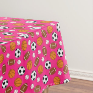 Pink Sports Birthday Party Tablecloth