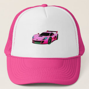 Pink Sports Car Illustration With Modern Design Trucker Hat