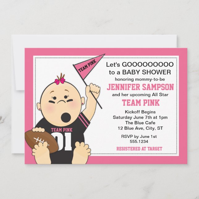 Pink Sports Tailgate Baby Shower Invitations (Front)