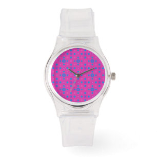 Pink Sporty Watch:  Magenta: Bright Blue Dots Watch