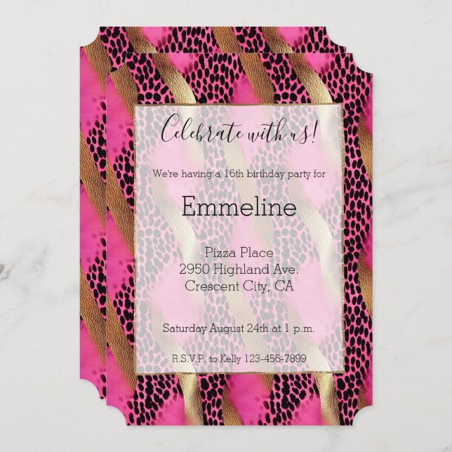 Pink Spotted Animal Print Invitation (Front/Back)