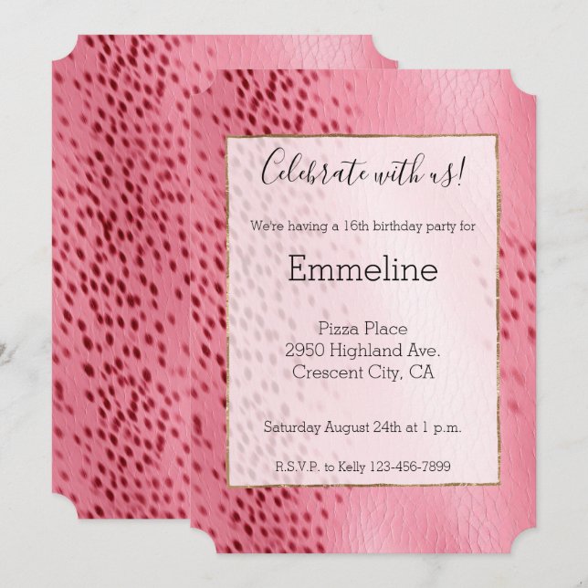 Pink Spotted Animal Print Invitation (Front/Back)