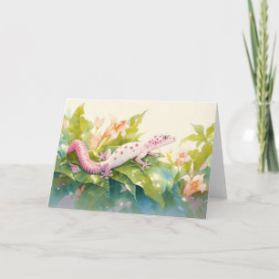 Pink-Spotted Gecko in a Tropical Bloom Card