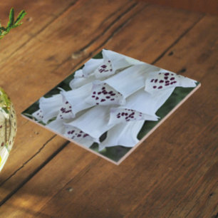 Pink Spotted White Foxglove Floral Ceramic Tile