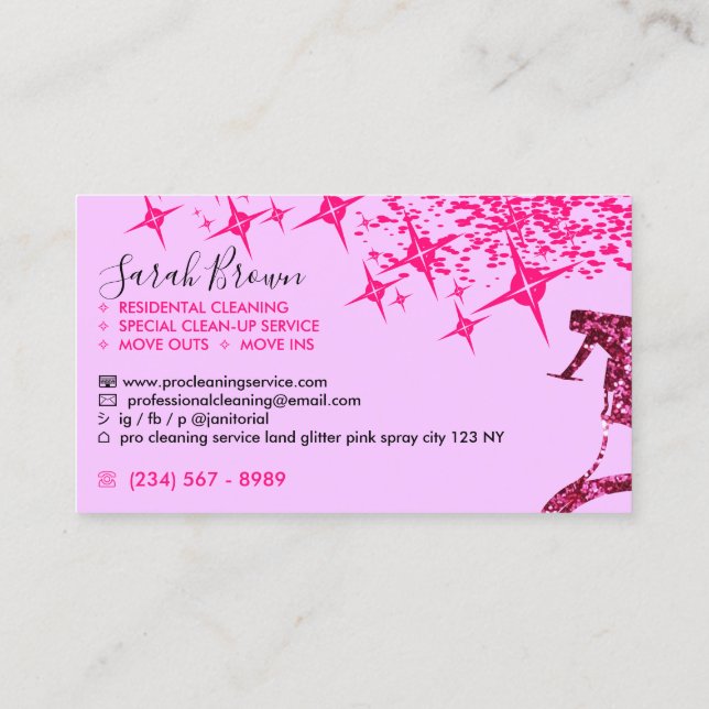 Pink Spray Purple Maid Cleaning House Sparkling Business Card (Back)