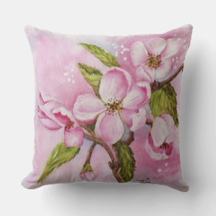 PINK SPRING APPLE BLOSSOM FLOWERS PATIO CUSHION