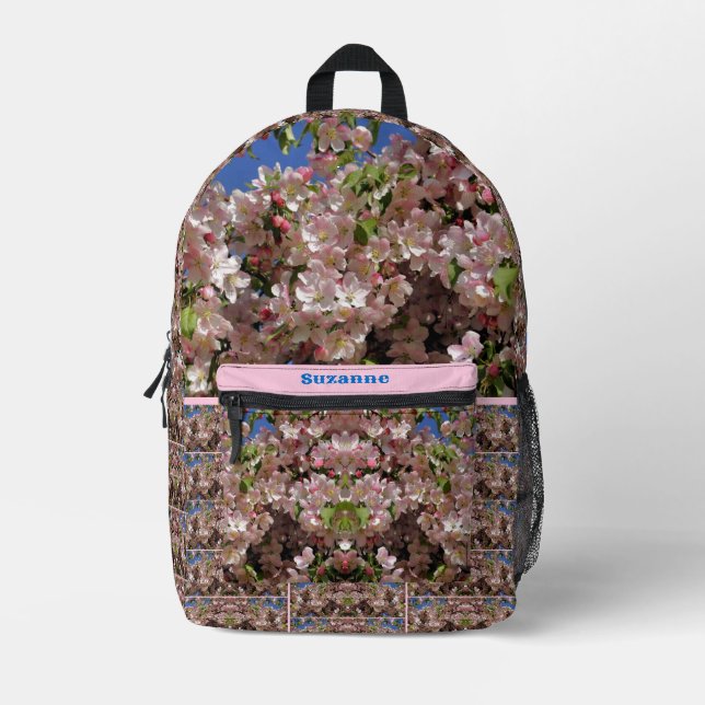 Pink Spring Apple Blossoms Personalised Printed Backpack (Front)