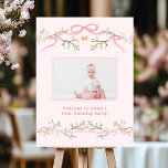 Pink Spring Blossom 1st Birthday Photo Welcome Poster<br><div class="desc">Cute 1st birthday photo welcome sign (poster) features a pink blossom border adorned with bows and butterflies.</div>