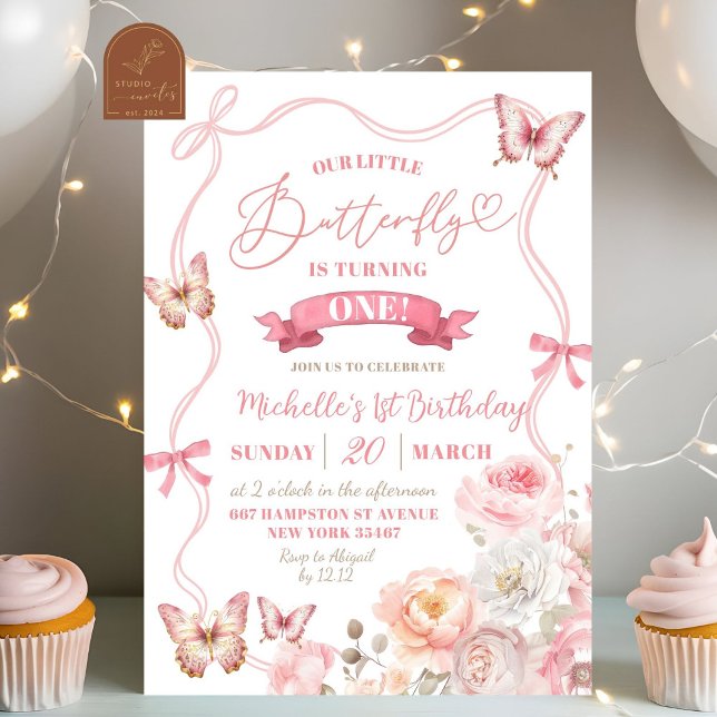 Pink Spring Blossom Floral Butterfly Birthday Invitation (Creator Uploaded)