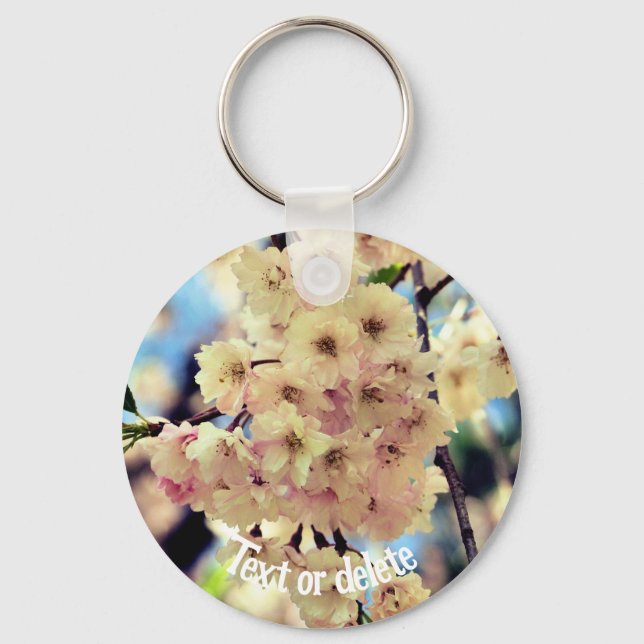 Pink Spring Blossoms Flower Personalised Key Ring (Front)