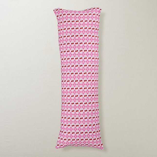 Pink Spring Cherry blossom and cherries Patterned Body Cushion (Front Vertical)