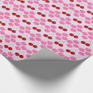 Pink Spring Cherry blossom and cherries Patterned Wrapping Paper