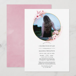 Pink Spring Cherry Blossom Celebration of Life Invitation