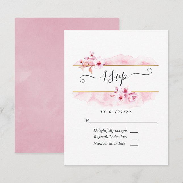 Pink Spring Cherry Blossom Quinceañera RSVP Card (Front/Back)