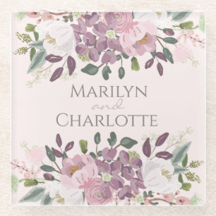 Pink Spring Floral Bouquet Wedding Glass Coaster