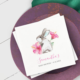 Pink Spring Floral Bunny Watercolor Napkin