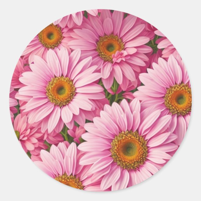 Pink spring floral pink daisies retro pink flowers classic round sticker (Front)
