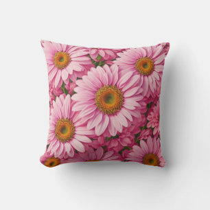 Pink spring floral pink daisies retro pink flowers cushion