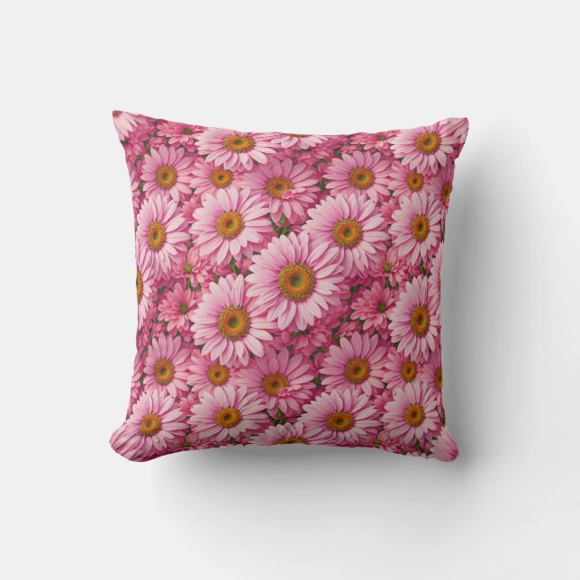 Pink spring floral pink daisies retro pink flowers cushion (Front)