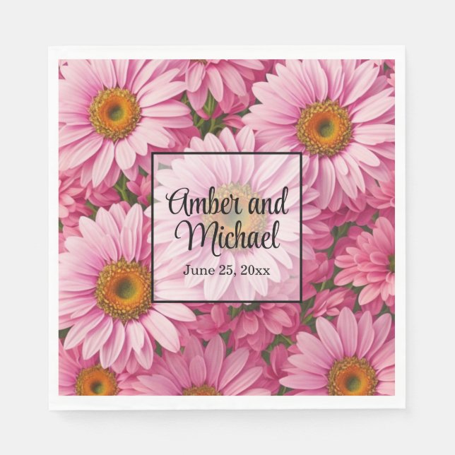 Pink spring floral pink daisies retro pink flowers napkin (Front)
