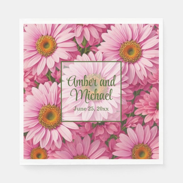 Pink spring floral pink daisies retro pink flowers napkin (Front)