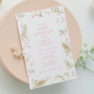 Pink Spring Floral Watercolor Baby Shower Invitation
